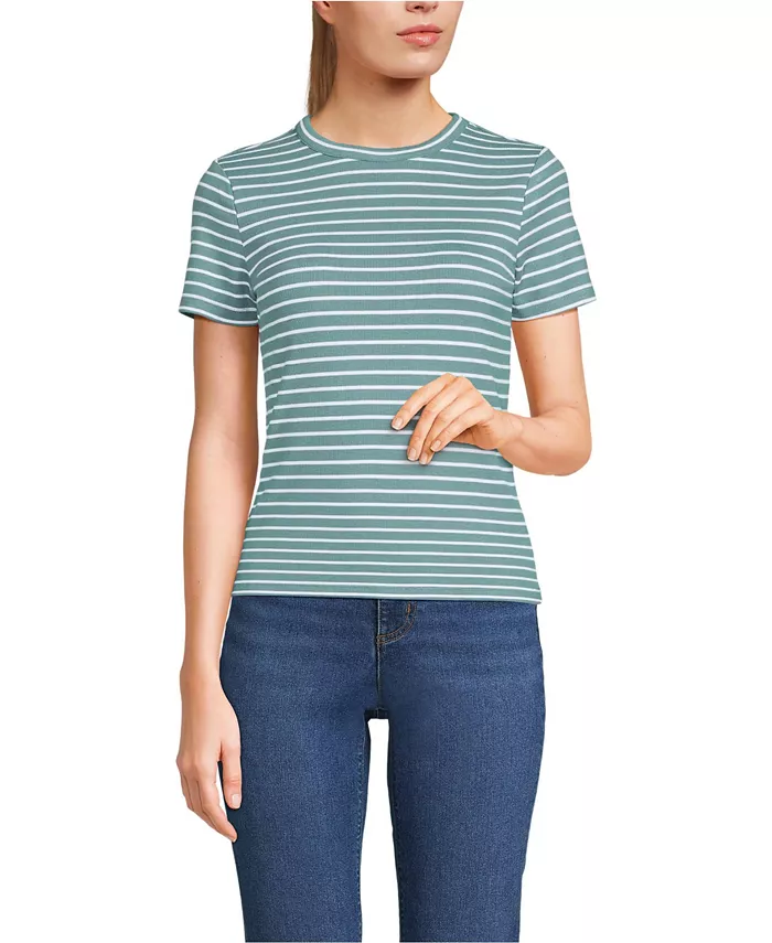 

Женская драпированная рубчатая футболка с коротким рукавом Lands' End, зеленый