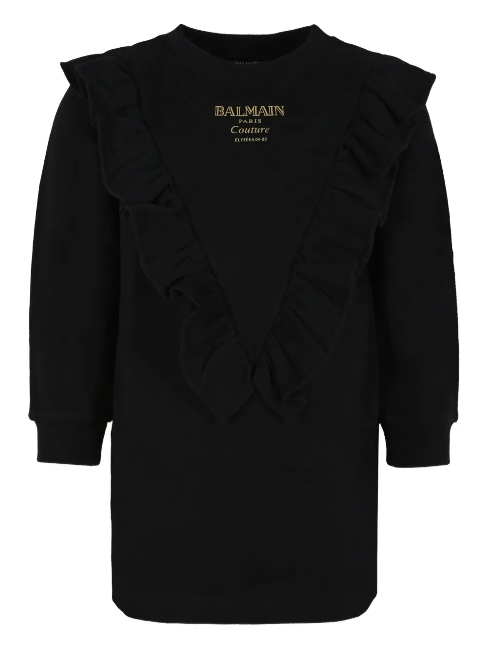 

Платье с логотипом и оборками Balmain Kids, черный