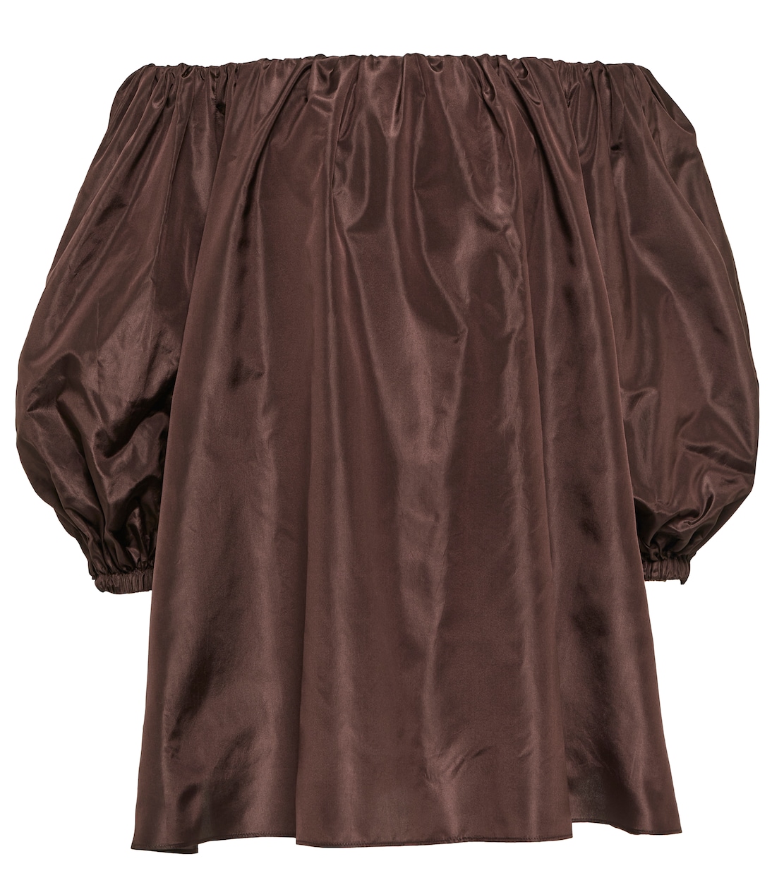 

Шелковый топ с открытыми плечами и рукавами-буфами Valentino, Deep Chocolate