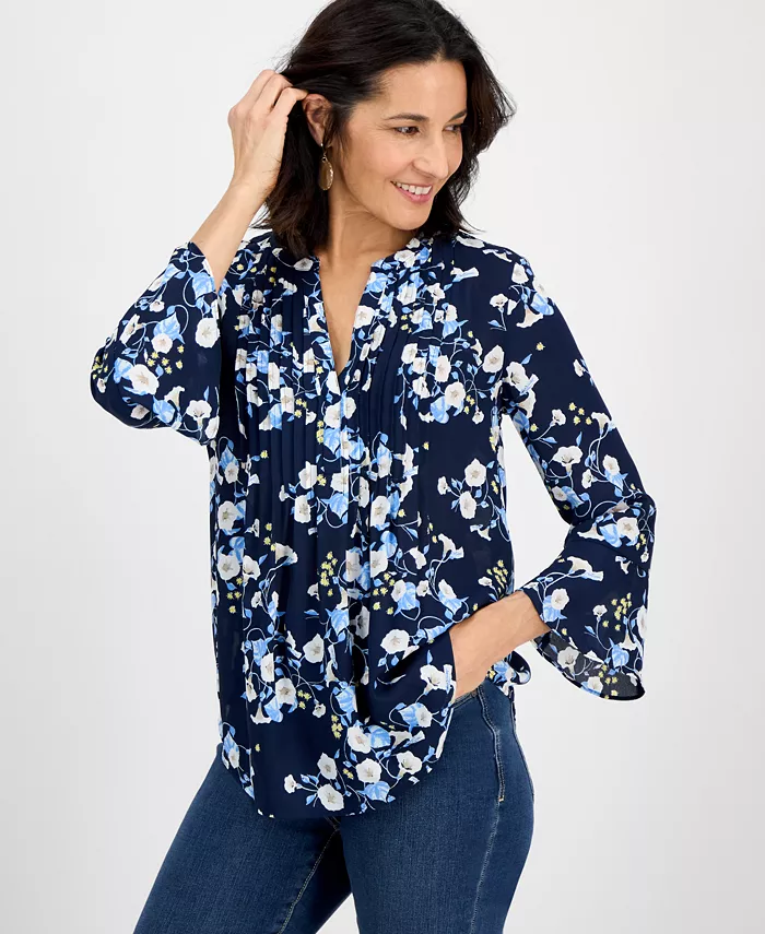 

Блузка с защипами Petite Paisley Bloom Style & Co, синий
