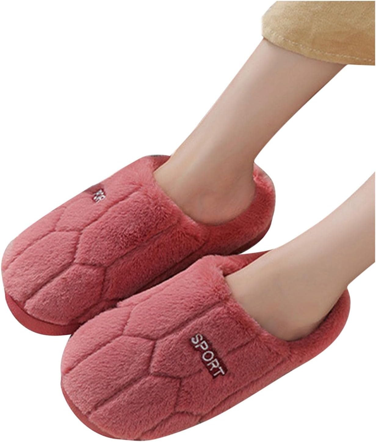 

Тапочки Hbeylia с пушистым мехом для женщин и мужчин, унисекс, удобные, мягкие, теплые, с закрытым носком, плюшевый мех, с эффектом памяти, противоскользящие, для дома, зимние, термальные, пушистые, для спальни, для пары, красный