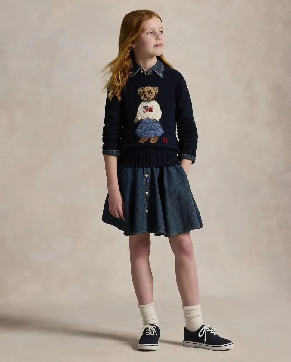 Детский джемпер с круглым вырезом и медвежонком Polo Polo Ralph Lauren, темно-синий — фото 2