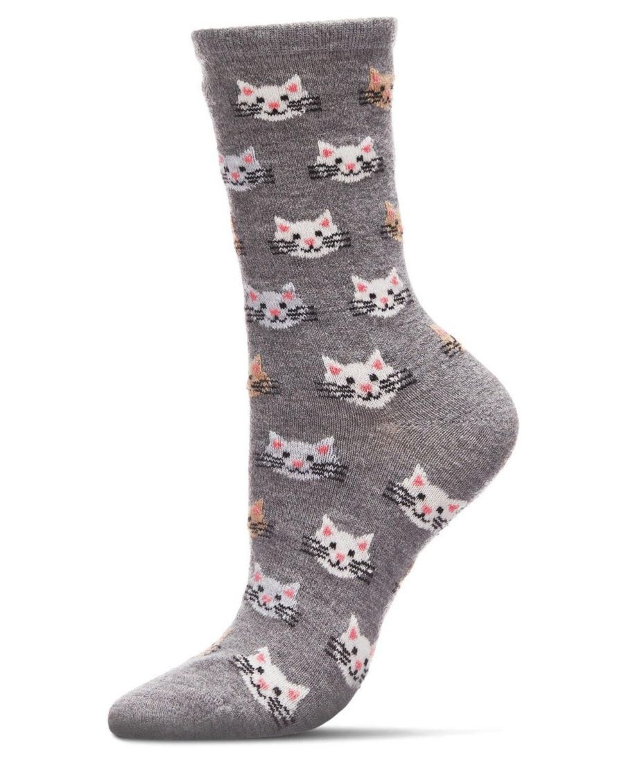

Женские мягкие жизнерадостные кашемировые носки с рисунком кошачьей мордочки MeMoi, Med gray heather