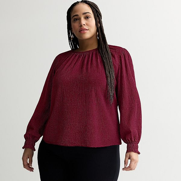 

Блузка с длинным рукавом и сборками Plus size Nine West, Maddie Plum