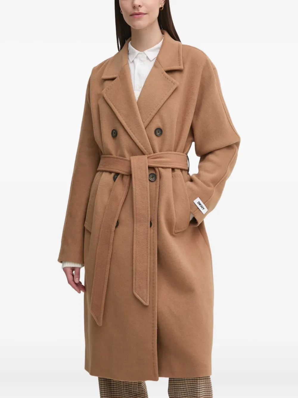 

Двубортное пальто с поясом Dkny, коричневый