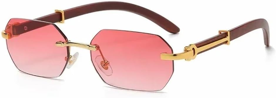 

Винтажные солнцезащитные очки без оправы, прямоугольной формы, неправильной формы, небольшие прямоугольные, в деревянной оправе, золотистые, многоугольные, унисекс GHVWYX, Gold Gradient Pink