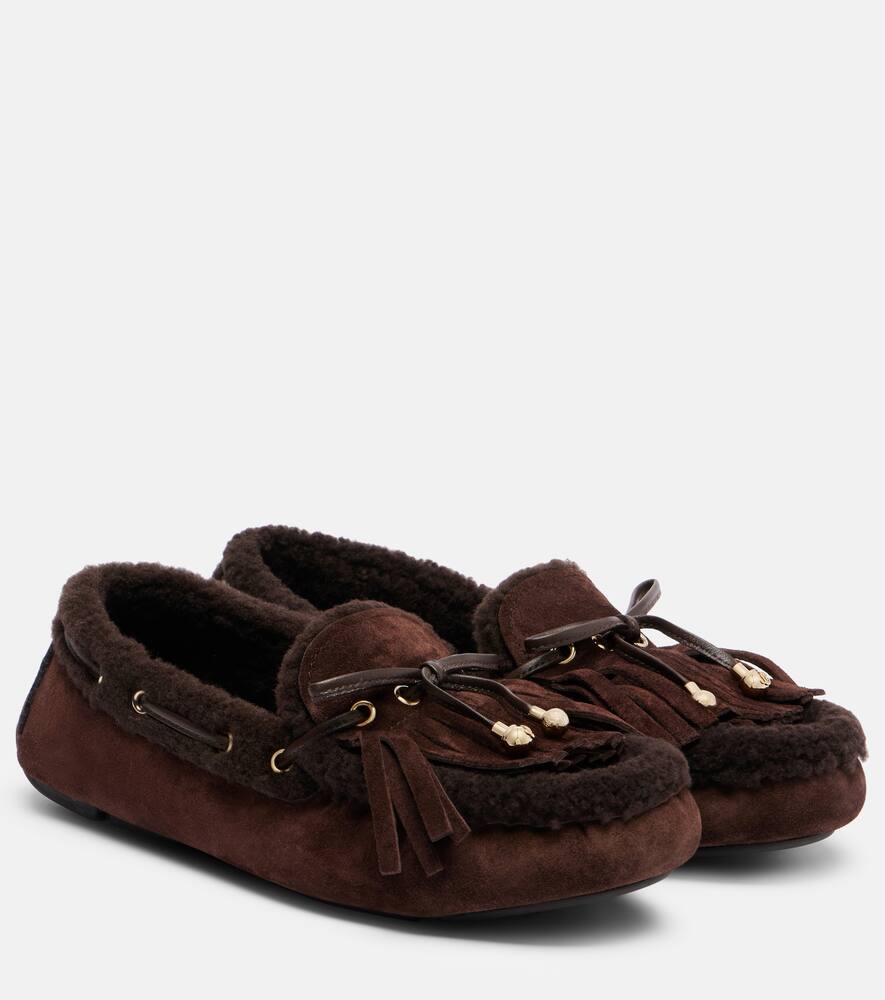 Манон замшевые топсайдеры с отделкой из овчины Jimmy Choo, Chocolate/Chocolate