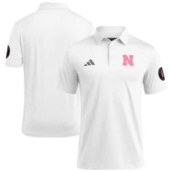 Мужская белая поло Nebraska Huskers с розовой символикой в поддержку борьбы с раком груди Adidas — фото 2