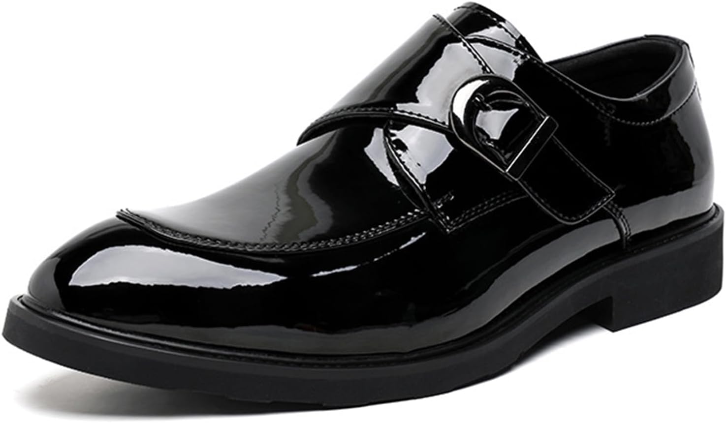 

Мужские лоферы из лакированной кожи с низким каблуком, зауженным носком и монк-пряжкой, удобные, без шнурков, повседневные и деловые, для работы, вождения и повседневной носки Mikazonne, черный