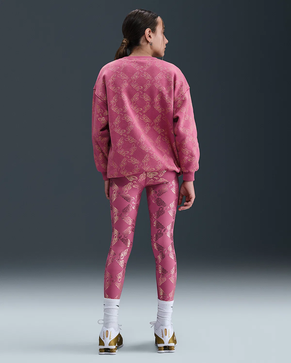 Детские (девочки) леггинсы Nike One Dri-FIT с принтом, Sweet Beet/Metallic Gold — фото 4