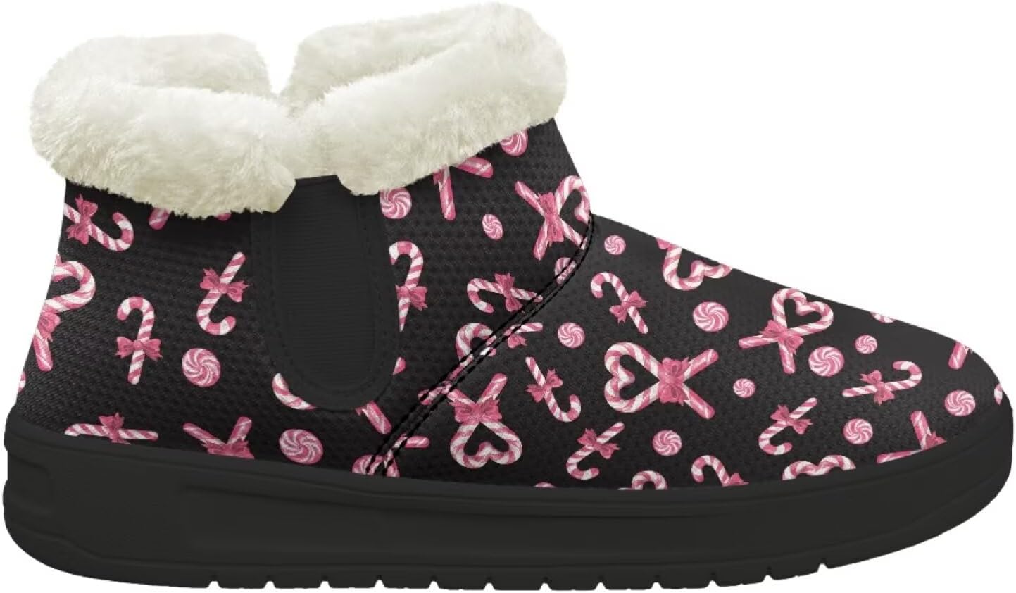 

Зимние теплые плюшевые ботинки Forchrinse с меховой подкладкой для женщин и мужчин, удобные зимние ботильоны для прогулок, Christmas Candy Cane Print