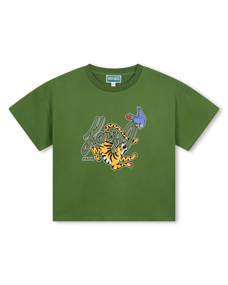 

Футболка для мальчика из 100% хлопка с рисунком спереди Kenzo Kids, цвет Kaki