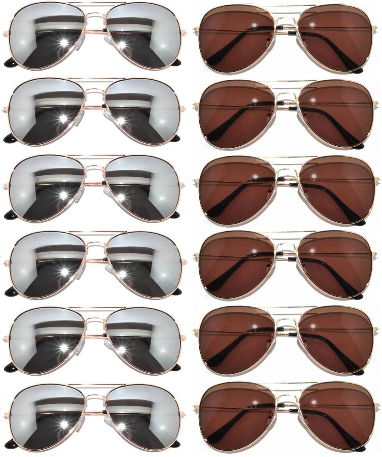 

Набор из 12 солнцезащитных очков-авиаторов OWL с зеркальными линзами, оптовая продажа женских и мужских очков в черной, серебряной и золотой оправах, Gold Mirror, Gold Brown