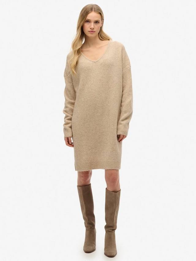 

Платье-джемпер с v-образным вырезом большого размера Superdry, цвет Light Beige Twist