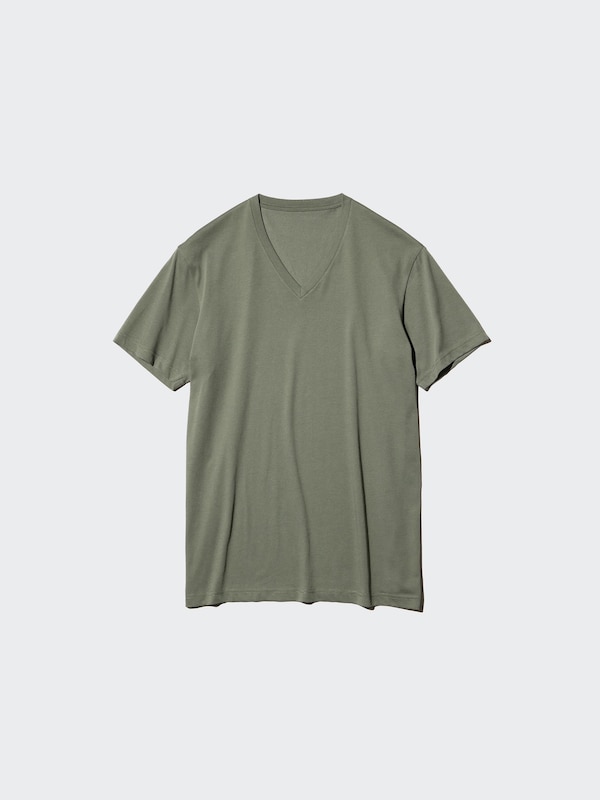 Футболка Dry с V-образным вырезом Uniqlo, 57 olive — фото 4