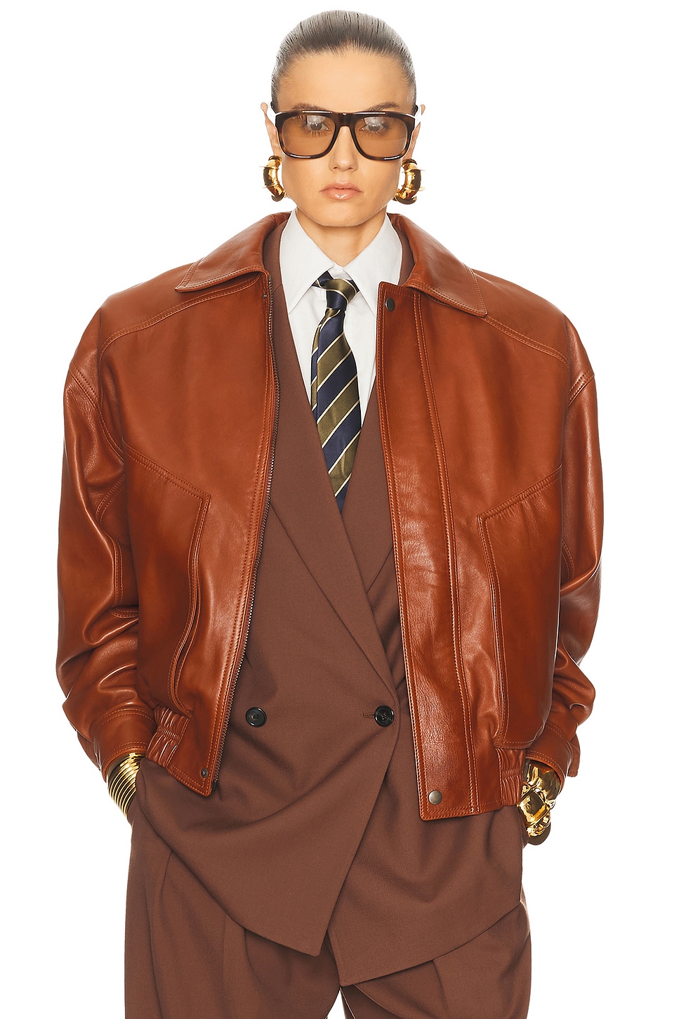 

Кожаная куртка-бомбер Saint Laurent, Marron Epagneul