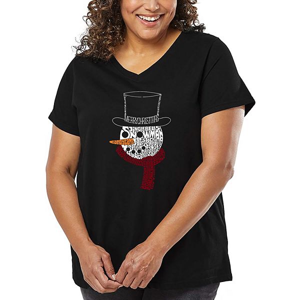 

Свитер с V-образным вырезом и принтом Snowman face, plus size La Pop Art, Black