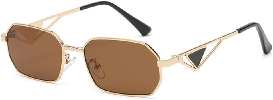 

LVTFCO Модные солнцезащитные очки прямоугольной формы для женщин и мужчин, солнцезащитные очки для активного отдыха, путешествий, защиты от ультрафиолета UV400, Gold Brown