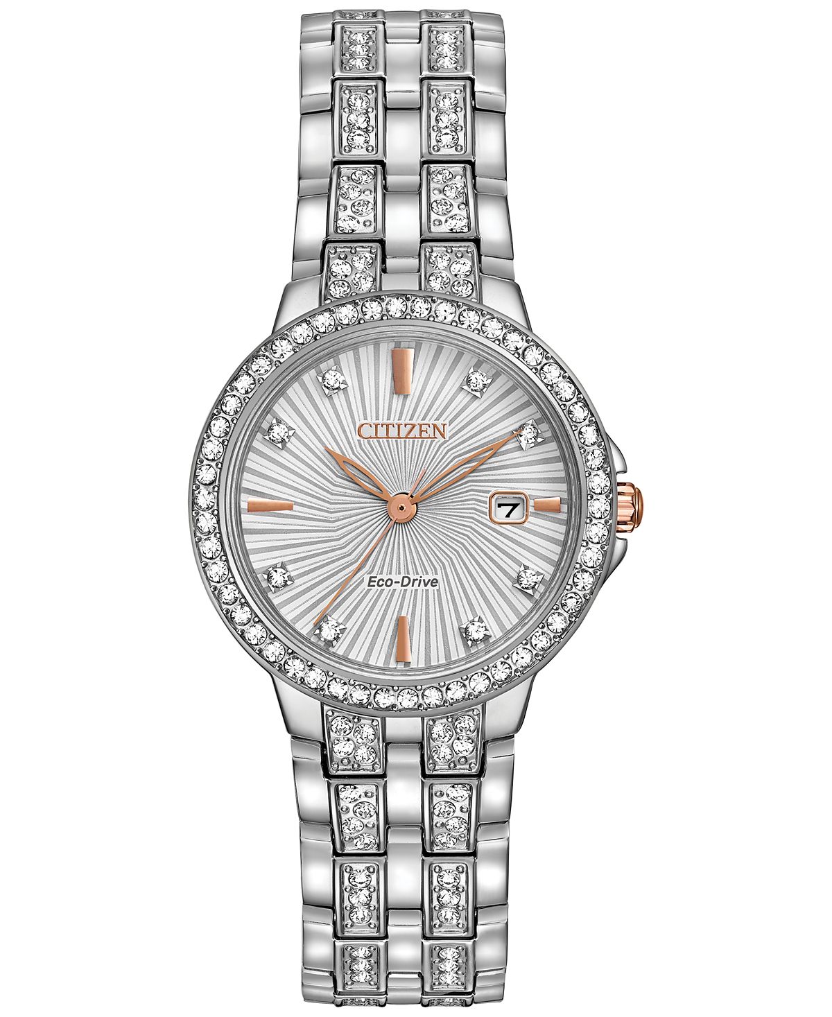 

Женские часы Eco-Drive Crystal Accent из нержавеющей стали с браслетом, 28 мм EW2340-58A Citizen