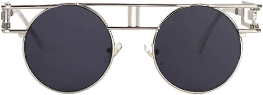 

Круглые солнцезащитные очки из сплава для женщин и мужчин, с большой оправой, зеркальные, в стиле стимпанк, с защитой от УФ-излучения UV400 MTZJH, C1silver-black