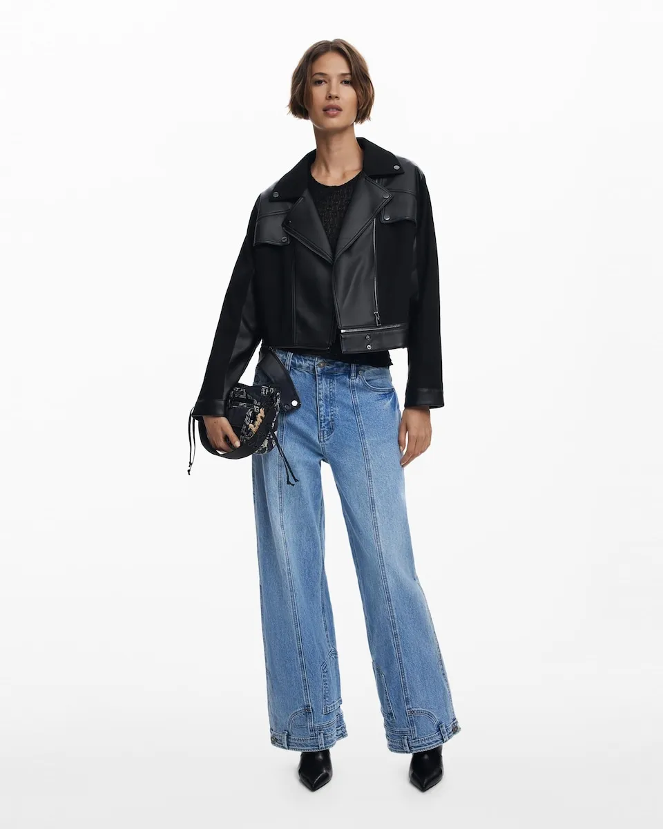 

Женская куртка-бомбер из комбинированной кожи Desigual, черный