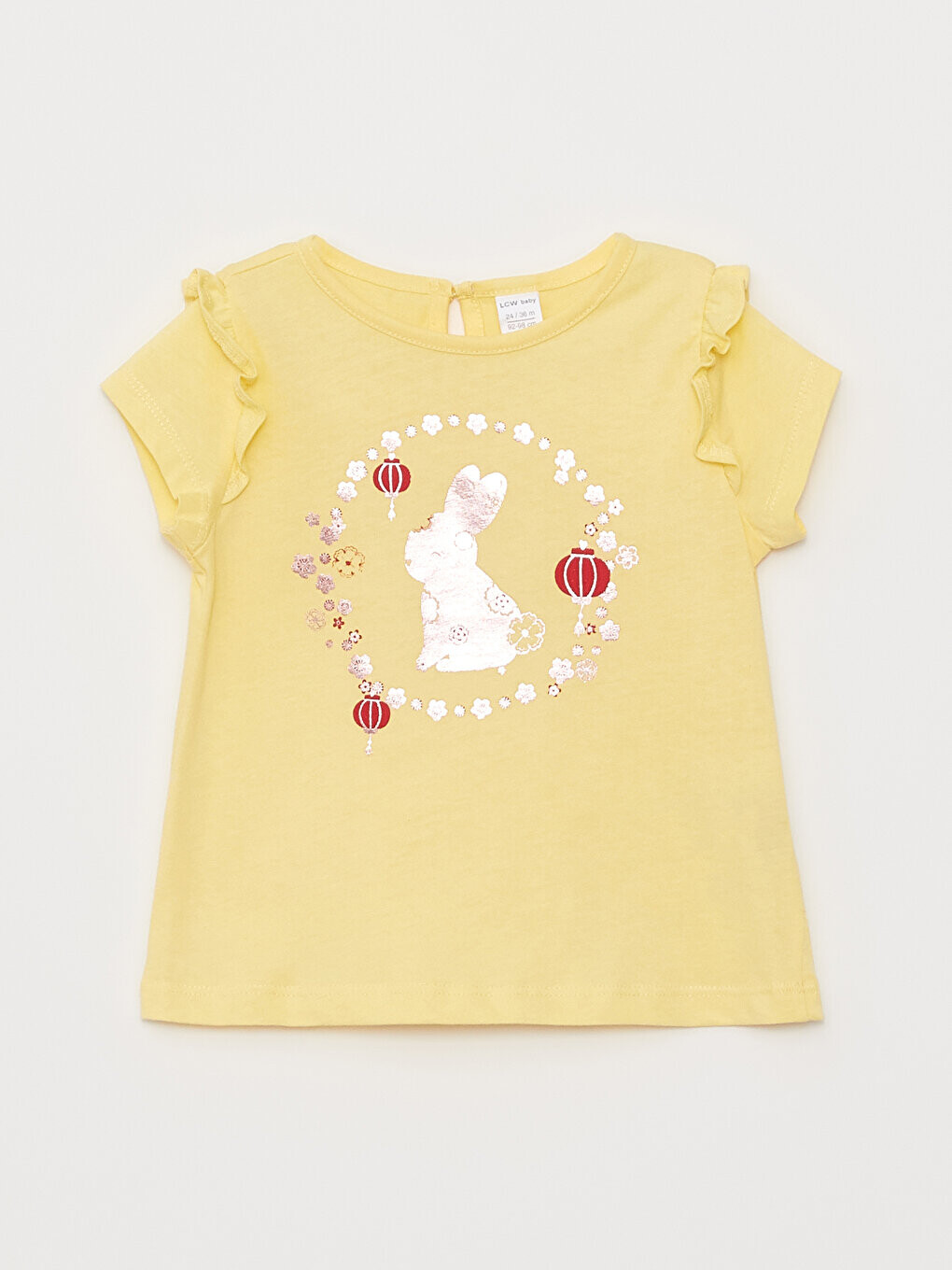 

Футболка для маленьких девочек с круглым вырезом и короткими рукавами с принтом LCW baby, желтый