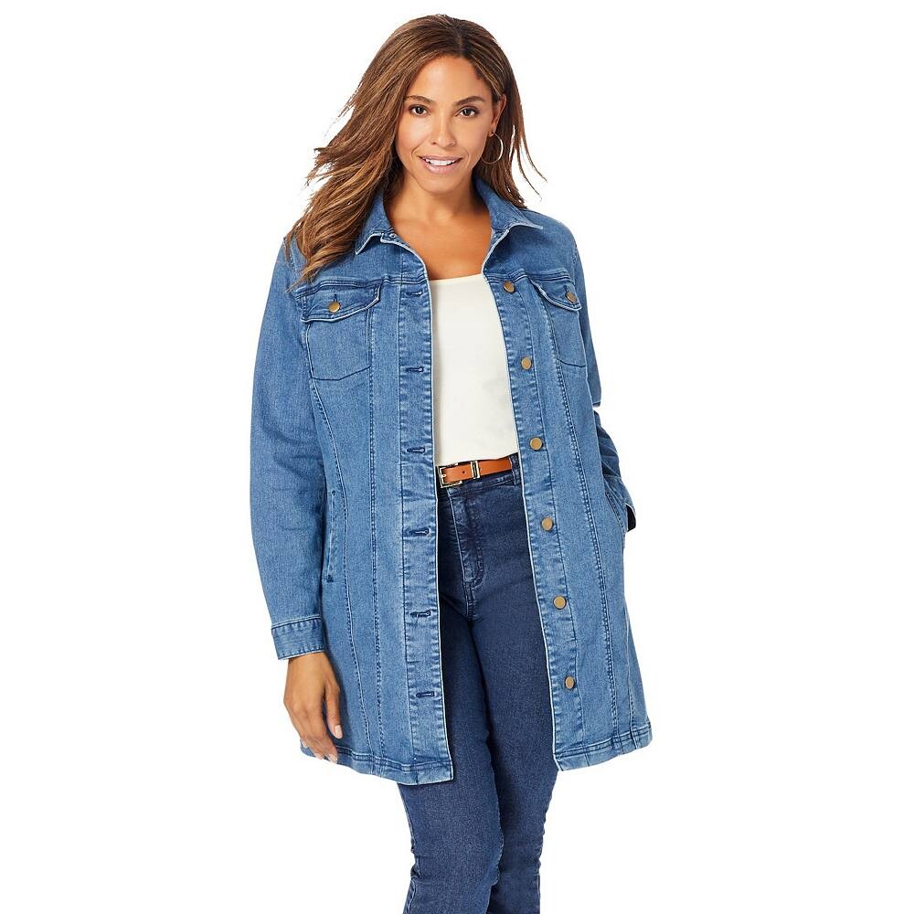 

Женская длинная джинсовая куртка больших размеров Jessica London, цвет Medium Stonewash