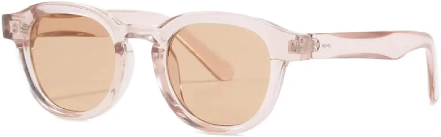 

Модные круглые солнцезащитные очки для женщин в стиле ретро с прозрачной оправой и линзами UV400, мужские очки с заклепками для вечеринок и пляжа SZVVBKK, Tea