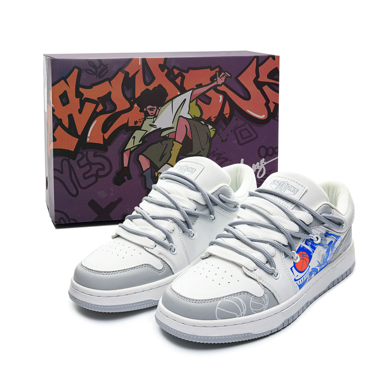 

Низкие кеды для скейтбординга унисекс LAZY BONS, белый серый