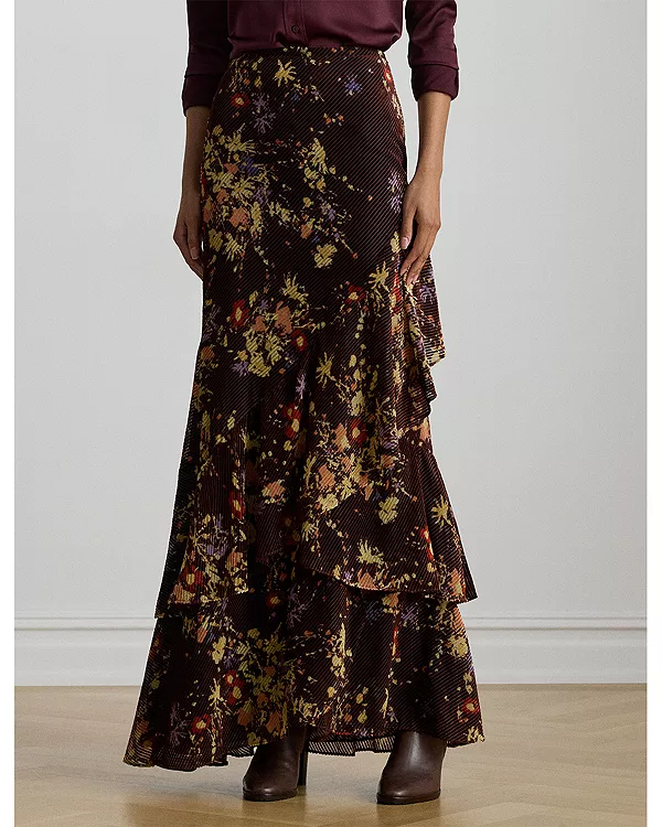 

Многоярусная макси-юбка из бархата с цветочным принтом Ralph Lauren, мультиколор