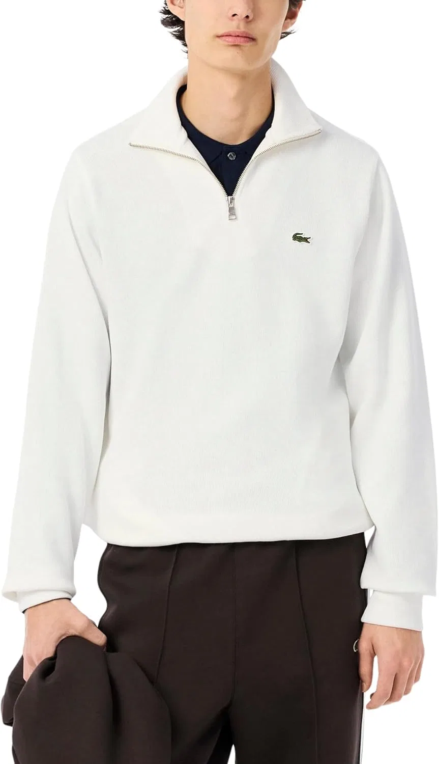 Толстовка Lacoste мужская с высоким воротником на молнии, трикотажное полотно, Flour
