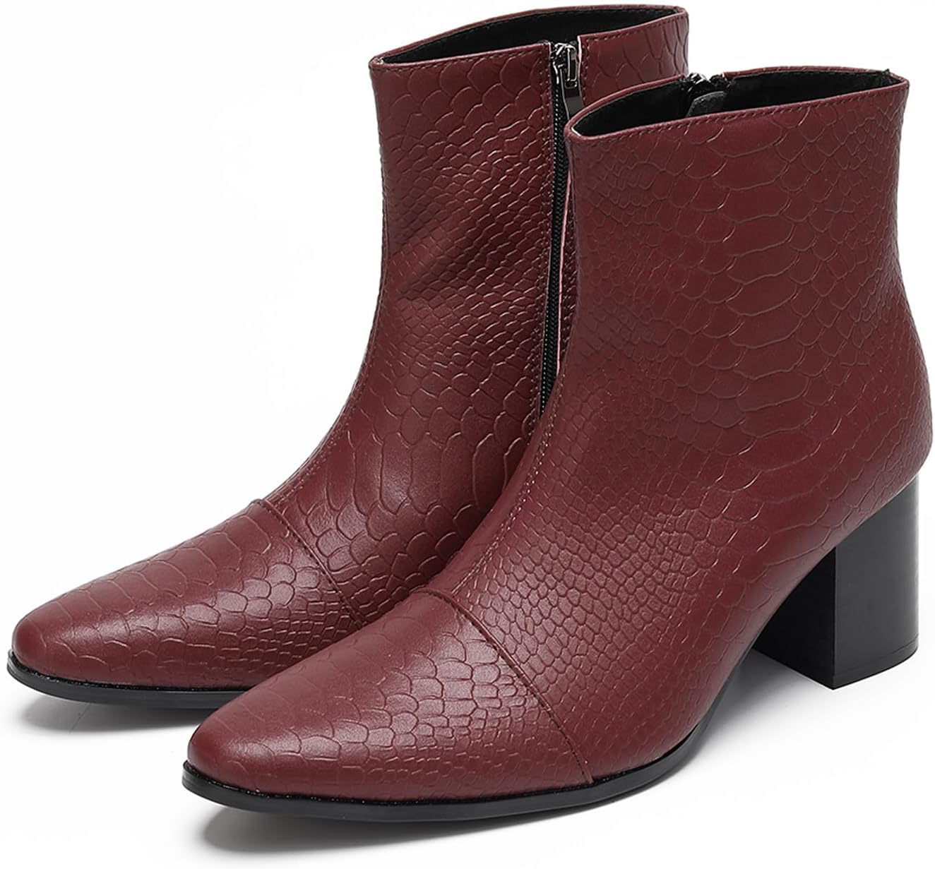 

Мужские повседневные ботинки Santimon из лаковой кожи, стиль Челси с молнией сбоку, средние по голенище, красный