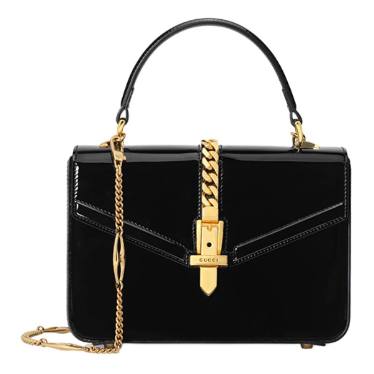 

GUCCI Sylvie 1969, мини-сумка через плечо, кроссбоди, женская, черная, из лаковой кожи