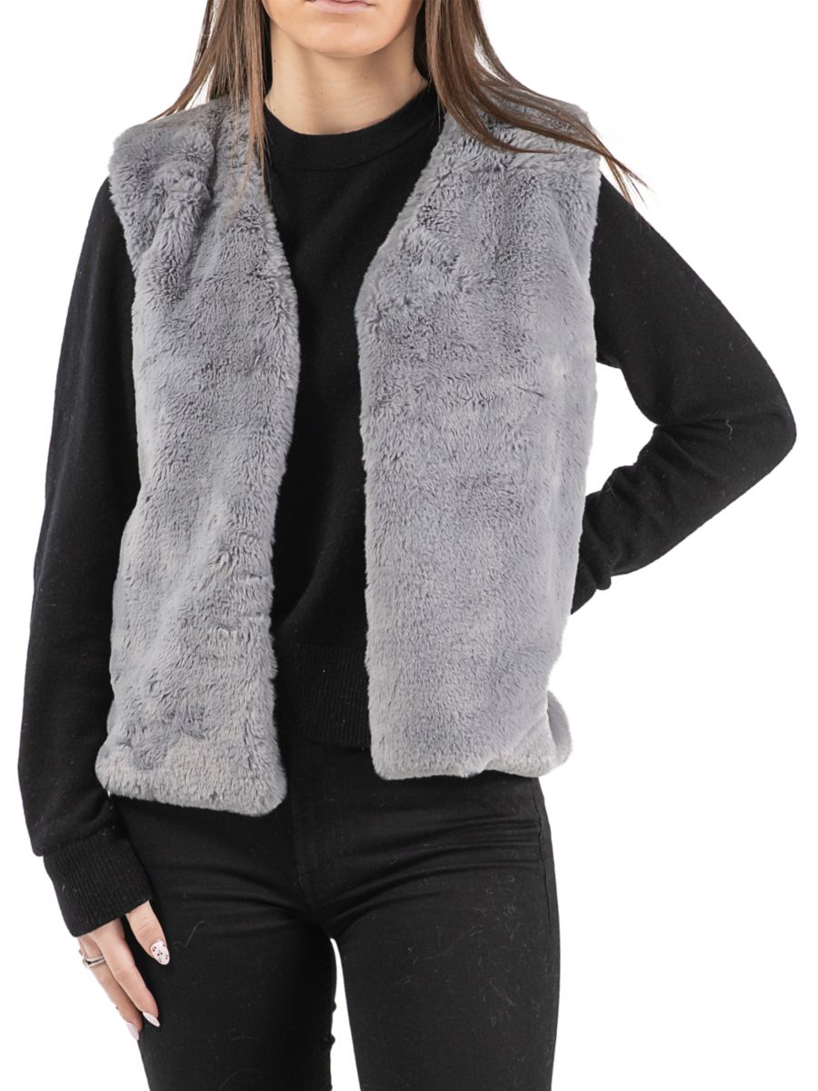 

Жилет из искусственного меха с V-образным вырезом Luxe Faux Fur, серый