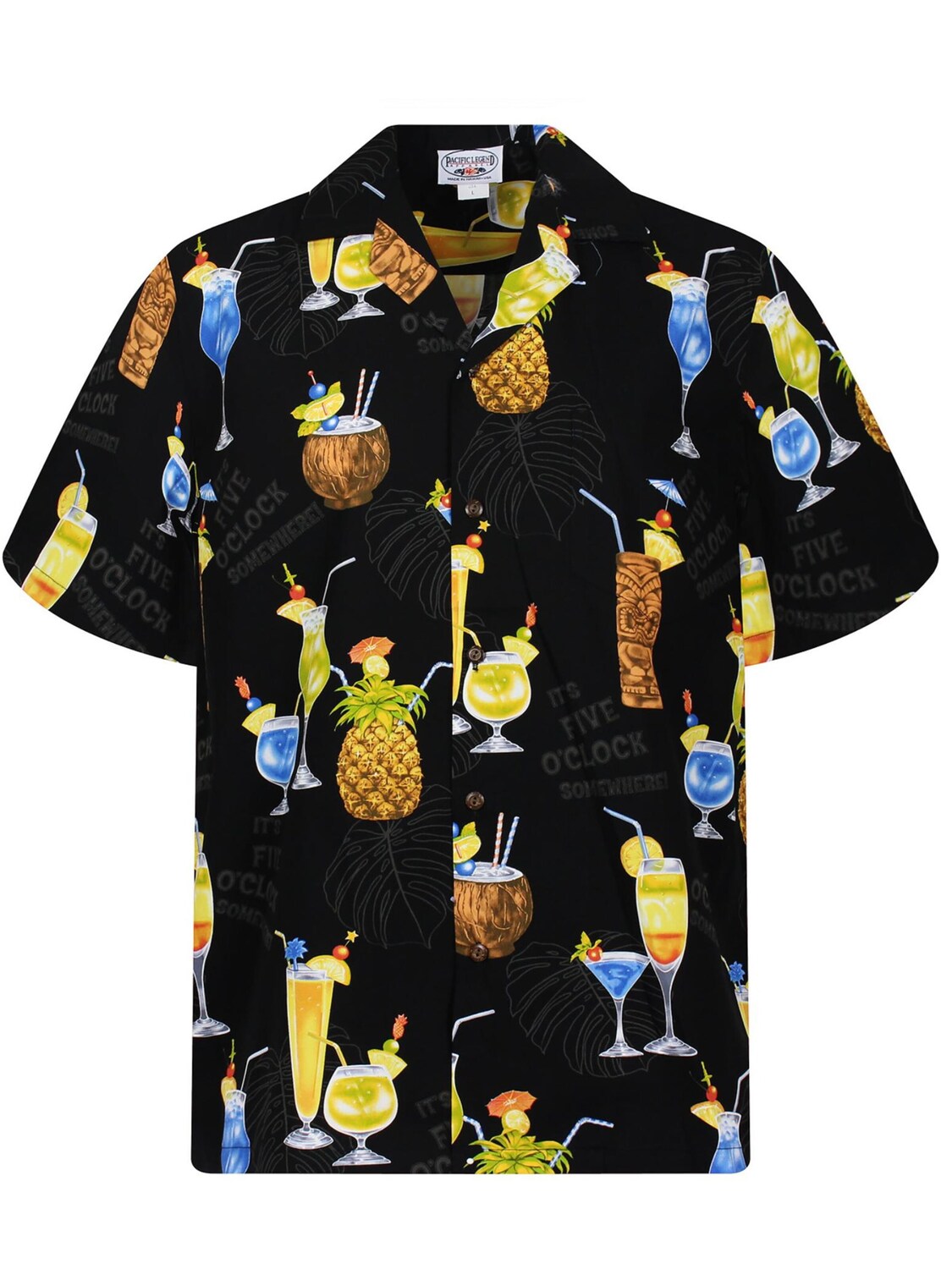 

Pacific Legend Рубашка на пуговицах 'Cocktail Allover' черная, Regular fit