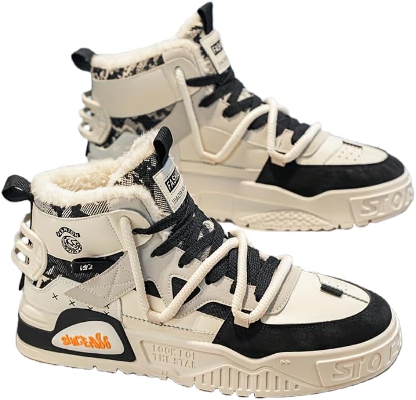 

Мужские зимние модные кроссовки Hhhchpm, высокие ботинки для снега с противоскользящей резиновой подошвой и шнуровкой, для походов, активного отдыха и повседневной носки, черный/бежевый