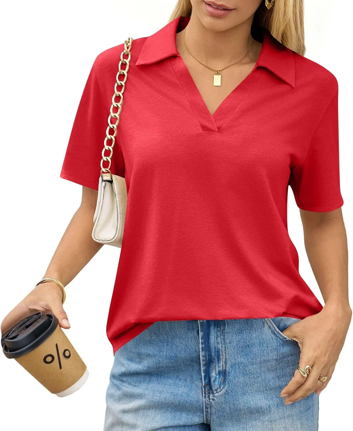 

Женская футболка-поло с V-образным вырезом, короткий рукав, лето 2026 FlekmanArt