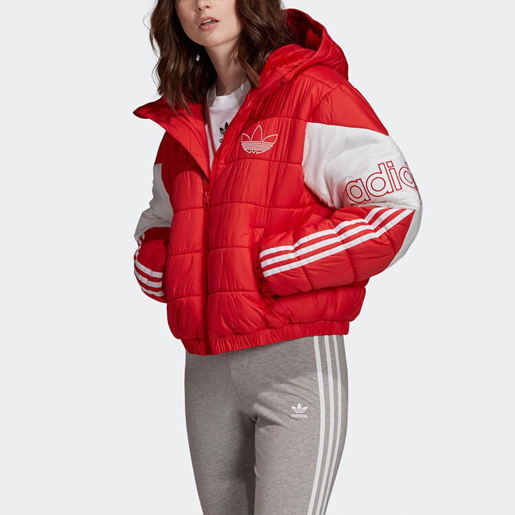 Стеганая куртка женская алая Adidas Originals, цвет Scarlet — фото 4