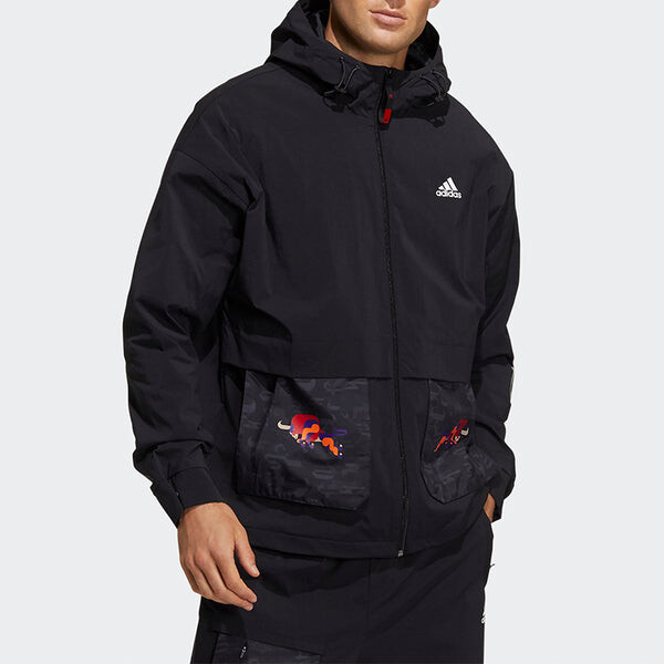 Куртка adidas CNY JKT Training Sports hooded Fleece Lined Jacket Black, черный — фото 3