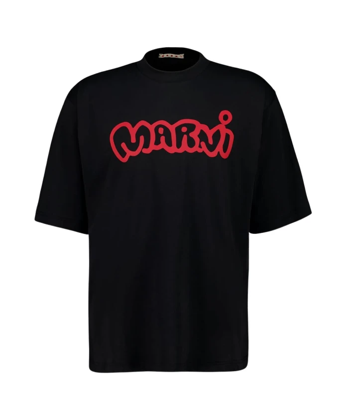 

Черная хлопковая футболка с красным логотипом Marni, черный