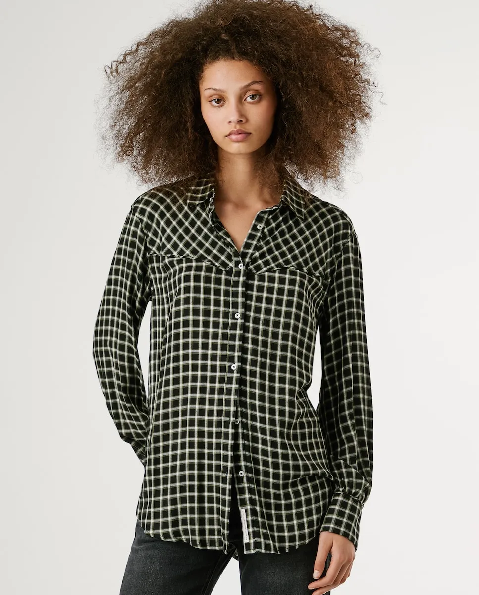 

Женская рубашка с объемными рукавами и клетчатым узором Pepe Jeans, черный/белый