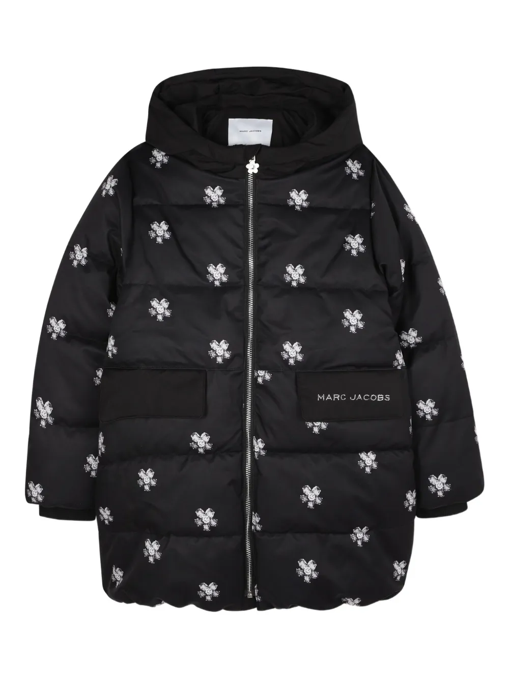 

Пуховик с цветочной вышивкой Marc Jacobs Kids, черный