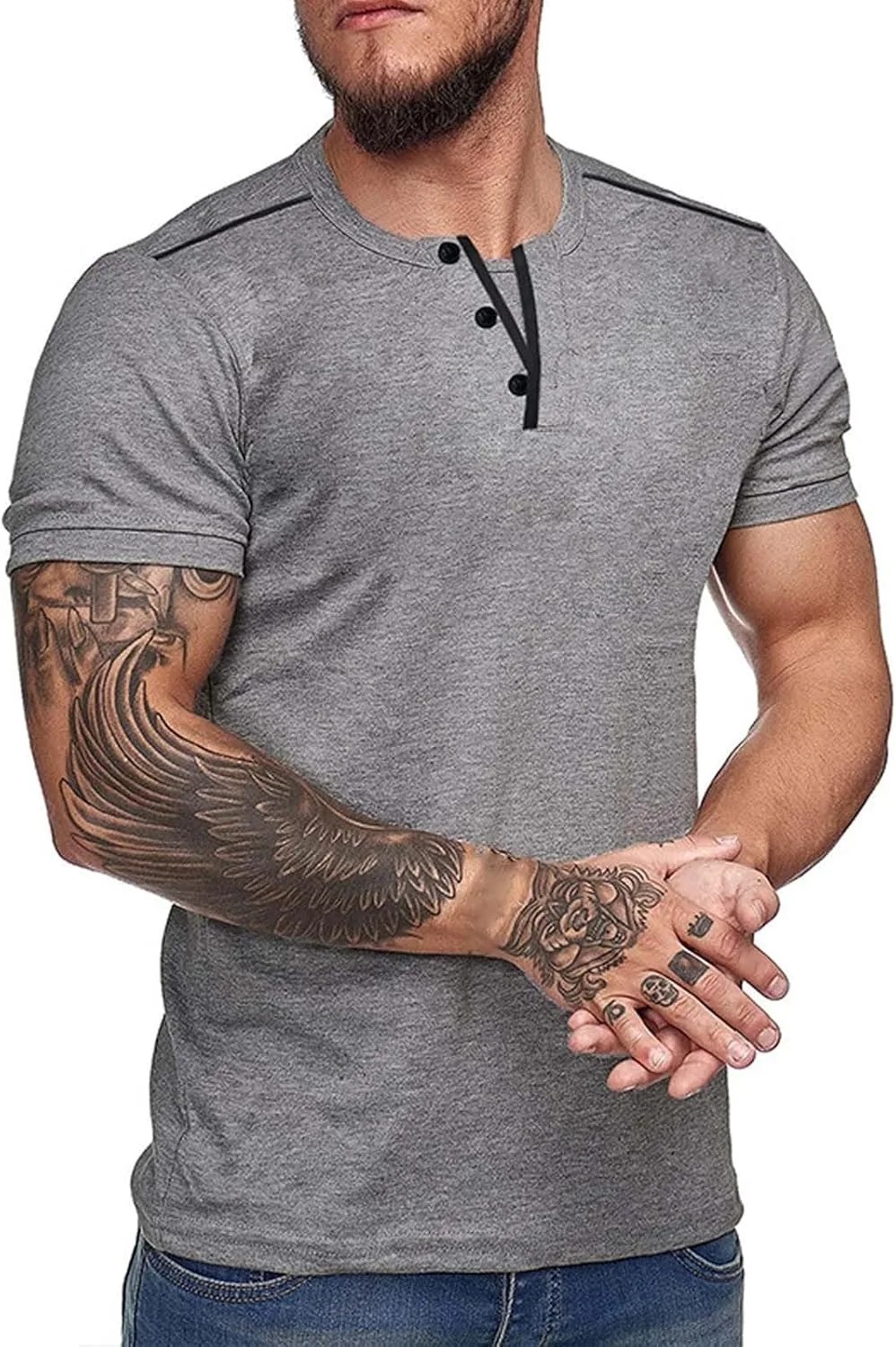 

Мужская повседневная футболка хенли летняя slim fit с коротким рукавом xoxingysm