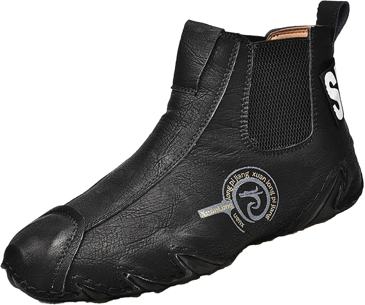 

Мужские итальянские вручную сделанные ботинки Челси Винтажная мода Высокие кожаные легкие удобные повседневные ботинки Чакка на липучке Generic, черный