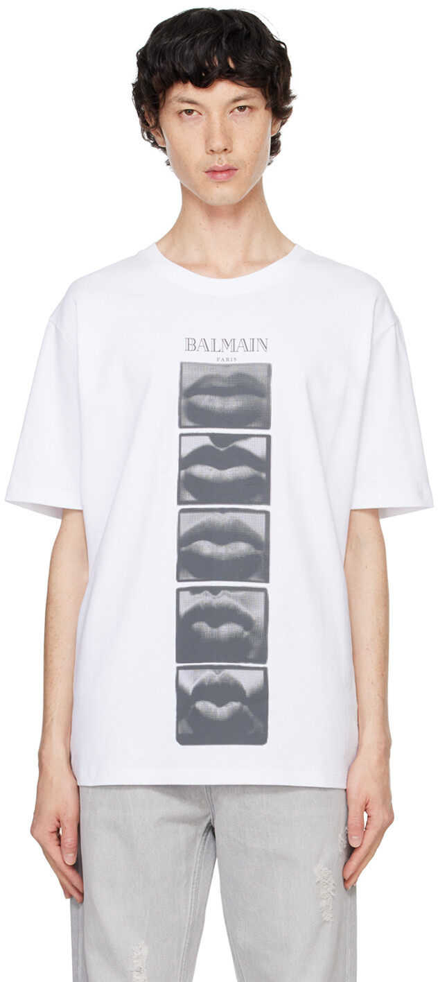 

Футболка с винтажным принтом «Губы» Balmain