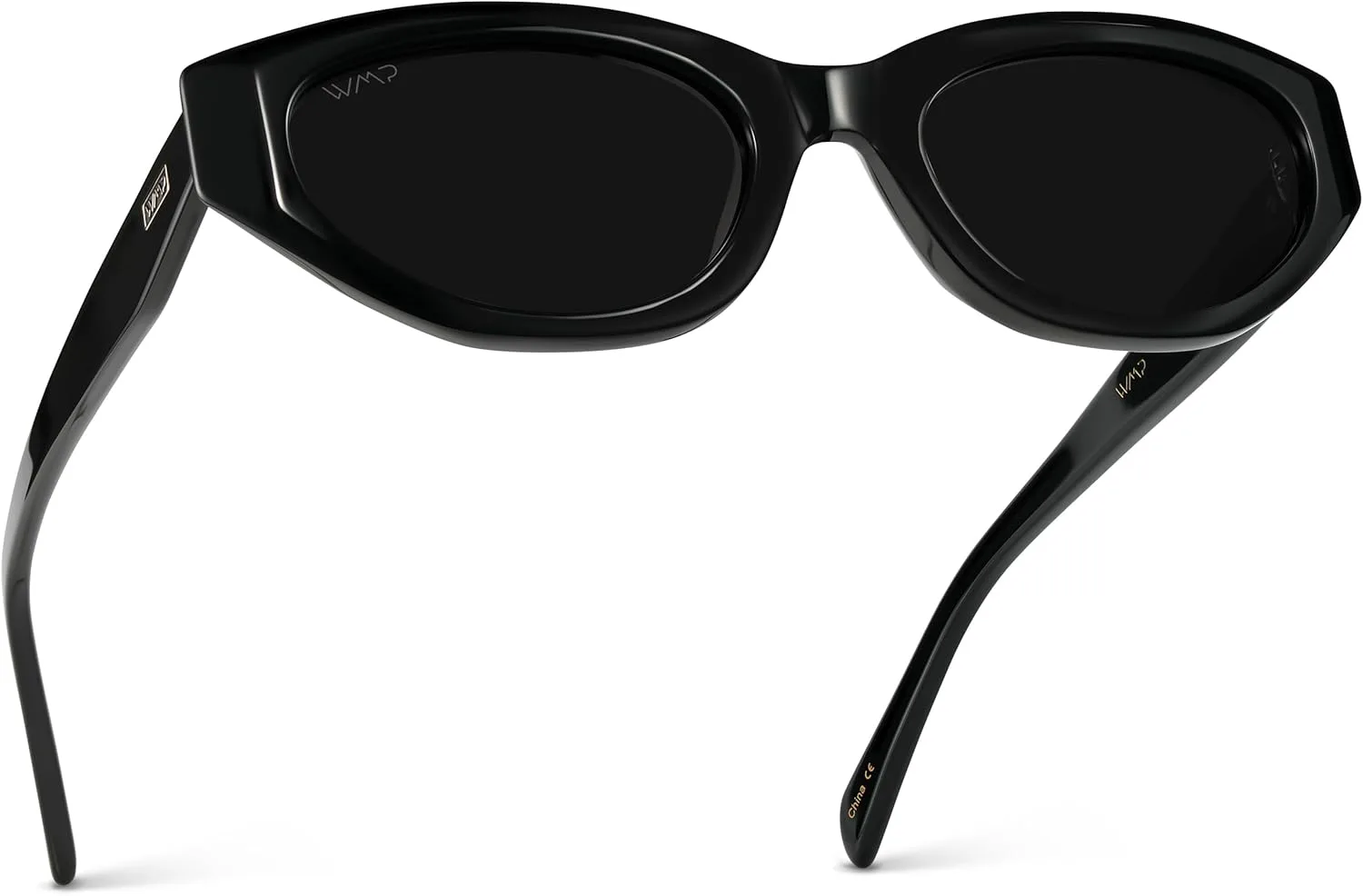 

WearMe Pro - Женские поляризованные солнцезащитные очки, узкая модная оправа «кошачий глаз» из ацетата, овальные линзы, ручная полировка, Black / Triple Black Lens