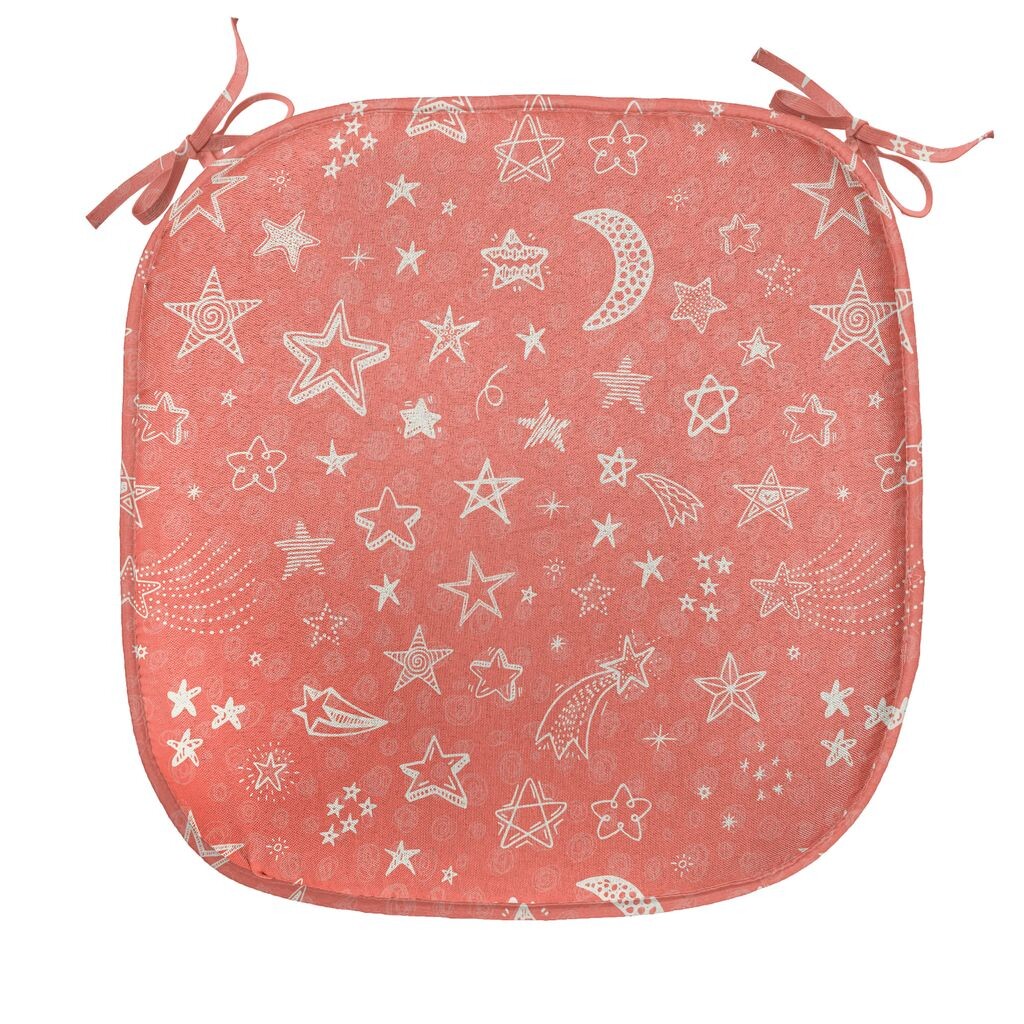 

Подушка для обеденного стула ABAKUHAUS Star, Moon and Stars Room Kid, декоративная водонепроницаемая подушка с ремнями для кухонных сидений, 40 см x 40 см, кораллово-белый, красный