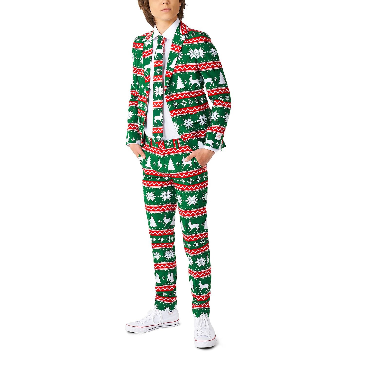 Комплект праздничного зеленого костюма OppoSuits с курткой, брюками и галстуком для мальчиков 10–16 лет OppoSuits — фото 3