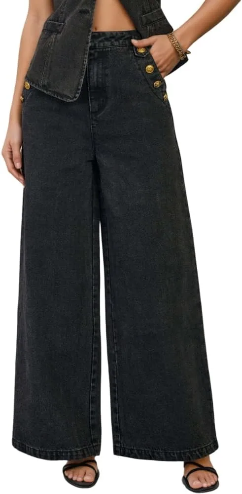 

TIAFORD Женские джинсы с пуговицами, широкие, высокая посадка