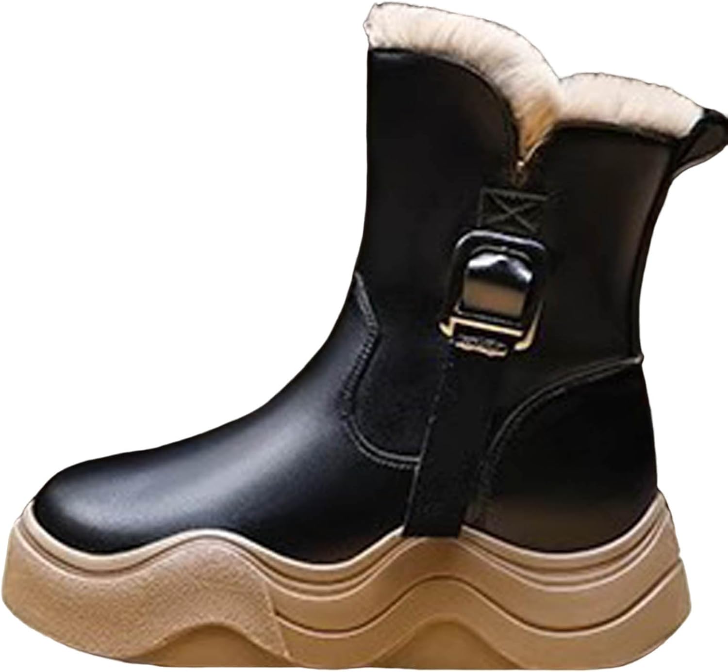 

Платформенные кожаные ботильоны для девочек с утеплителем из флиса, теплые осенне-зимние уличные ботинки, пушистые классические термоботинки с водонепроницаемой серединой Sruiluo, Black